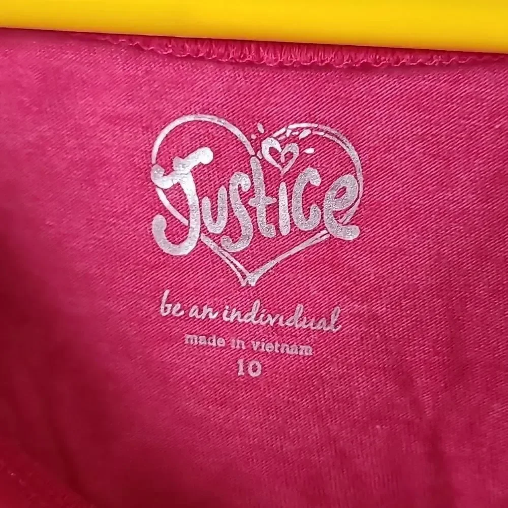 Justice Girls 10 Hot Pink Rhinestone Sequin Polka Dot Bow Short Sleeve Knit Top